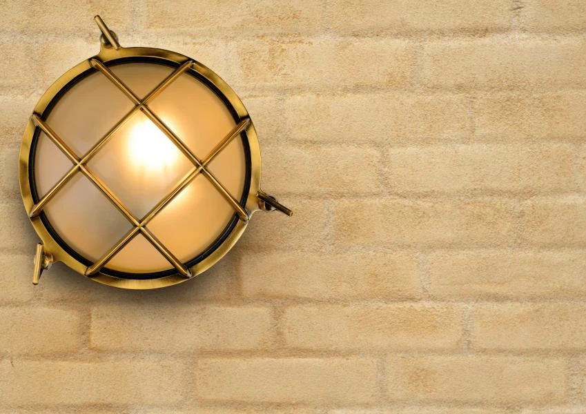 Lucide DUDLEY - Wall light Indoor/Outdoor - Ø 22 cm - 1xE27 - IP65 - Matt Gold / Brass - atmosphere 1